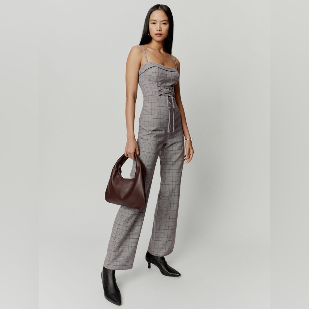 Reformation Cameran Jumpsuit in Grey Plaid